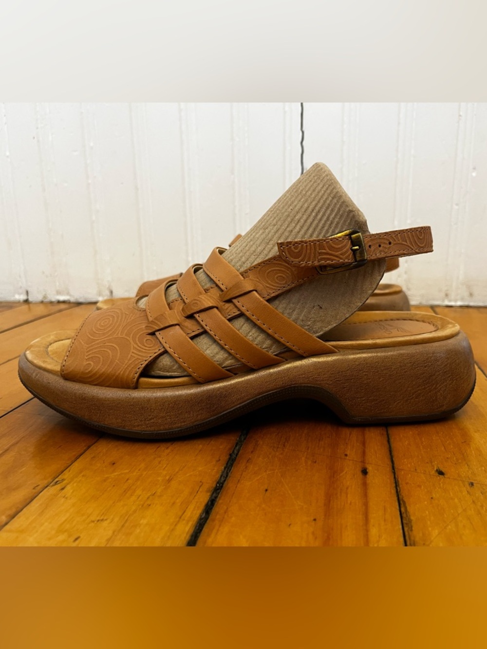 DANSKO Tan Embossed Leather Strappy Slingback Sandals, Size 41 (US10)